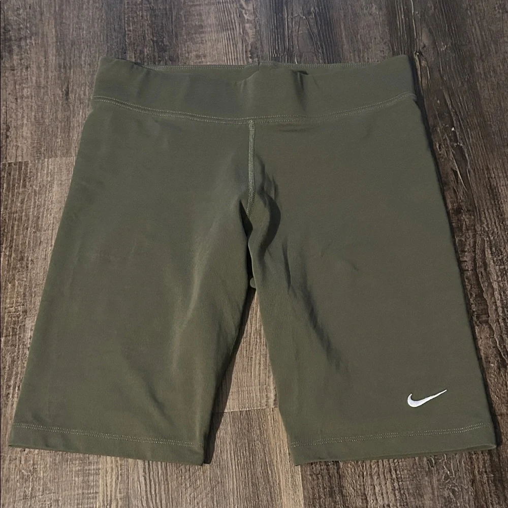 Nike Olive Green Women's Bike Shorts with White Swoosh - Picture 2 of 5